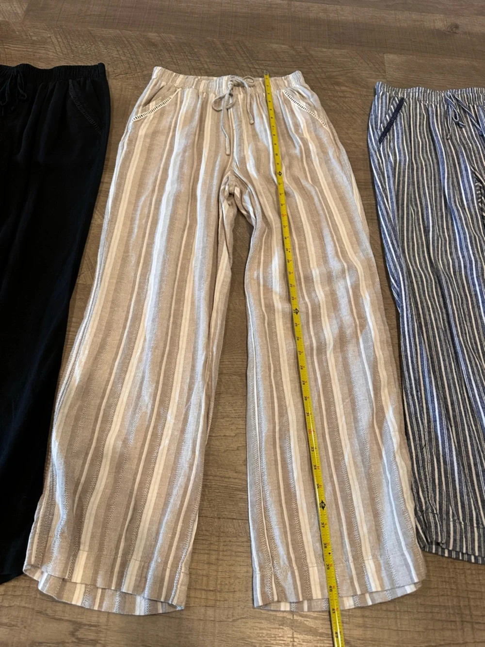 3-Briggs Women's Wide Leg Lightweight Linen Blend 2 Pockets Stripe Pants Size M. - Picture 10 of 15